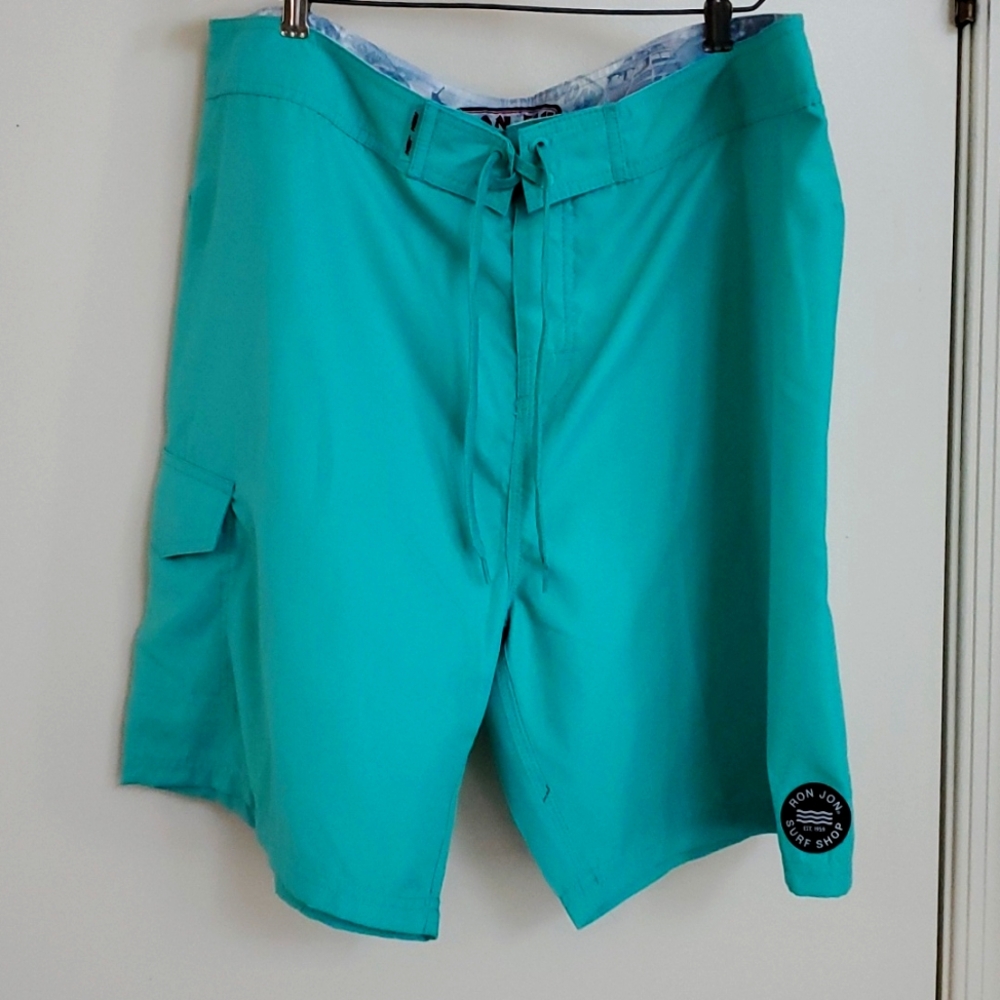 Men's Ron Jon surf shop shorts size 40 reg sea green poly 9" inseam